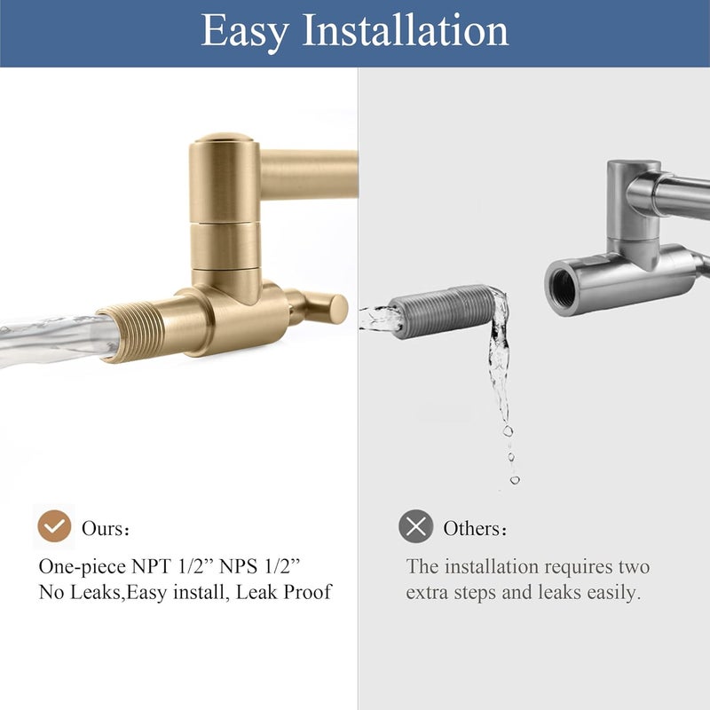 DIAMONDFORGE Pot Filler Faucets - for Kitchen, Sink, Stove and Bar with Brass Wall Mount Double Joint Swing Arms - Leak Free Designs with High-Flow Aerators - Retractable and Folding Save Space - Brushed Gold - Image 5
